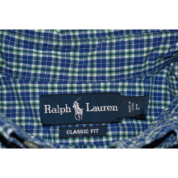 Polo Ralph Lauren Dress Shirt Mens Size Large Blue Green Plaids - Picture 3 of 6